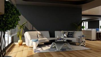 Conception de maquette de mur de salon de rendu 3d avec concept de design d'intérieur minimaliste moderne photo