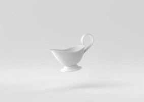 pichet blanc ou pot à lait flottant sur fond blanc. idée de concept minimal créatif. monochrome. rendu 3D. photo