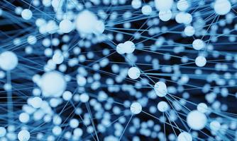 nœud de réseau de technologie futuriste ampoule bleue abstraite. liaisons de transmission de lignes de données par câble et concept de structure de communication. neurones du cerveau et élément de thème électronique. Illustration 3D. photo