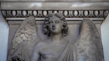 statue d'ange sur une vieille tombe située dans le cimetière de Gênes - Italie photo