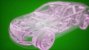 animation holographique d'un modèle de voiture filaire 3d avec moteur photo