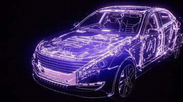 animation holographique d'un modèle de voiture filaire 3d avec moteur photo