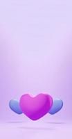 coeur violet 3d sur fond violet. icône de coeur, aimer et aimer l'illustration de rendu 3d photo
