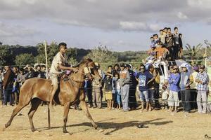 jeune homme jockeys dans les coureurs de chevaux à la culture traditionnelle des courses de chevaux de hus de l'île de rote, nusa tenggara est, indonésie. rote, indonésie - 27 mars 2020 photo