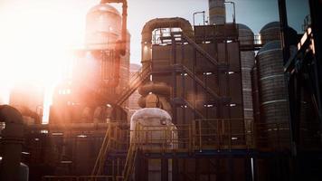 Usine de raffinerie de l'industrie pétrolière au coucher du soleil photo