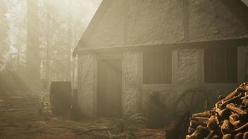 vieille maison en bois dans la forêt d'automne photo