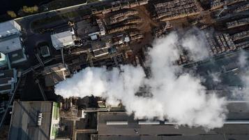 usine sur le traitement d'un arbre. la fumée des cheminées. photo