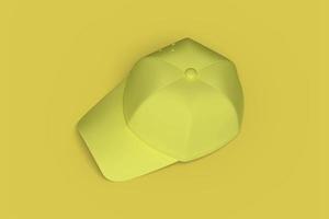 chapeau de baseball jaune sur une image abstraite de fond jaune. entreprise de sport de concept minimal. rendu 3D. photo