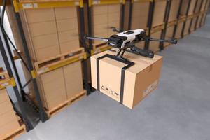 drone de livraison dans l'entrepôt. photo
