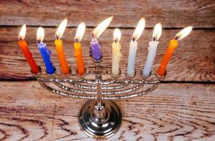 fond de hanukkah fête juive avec menorah photo