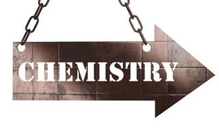 mot de chimie sur le pointeur en métal photo