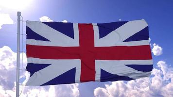 drapeau du royaume-uni agitant au vent contre le ciel bleu. rendu 3d photo