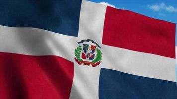 grand drapeau de la république dominicaine agitant dans le vent, fond de ciel bleu. rendu 3d photo