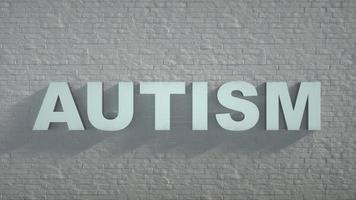 Autisme - panneau métallique réaliste sur fond de mur de briques blanches - illustration 3d photo