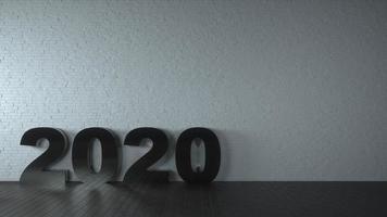 notion de bonne année. inscription de numéros métalliques 2020 dans une salle classique grise vide. rendu 3d photo