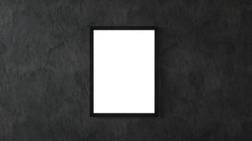 affiche blanche avec cadre noir sur maquette de mur noir. rendu 3d photo