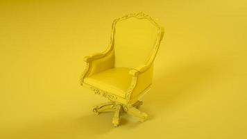 fauteuil du trône du roi isolé sur fond jaune. illustration 3d photo