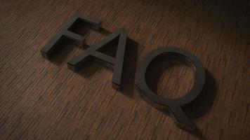 FAQ. texte des questions fréquemment posées par des lettres en bois sur la texture en bois. rendu 3d photo