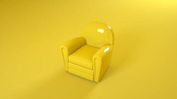 fauteuil en cuir jaune isolé sur fond jaune. rendu 3d