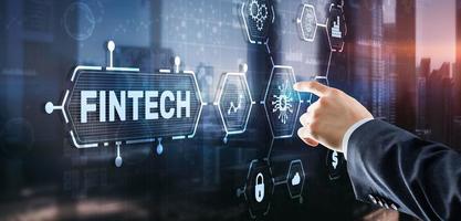 concept de technologie financière d'investissement fintech. écran virtuel 3D photo
