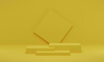 rendu 3d. scène de podium de forme géométrique de scène jaune pour la promotion du produit. design minimaliste abstrait avec espace vide.