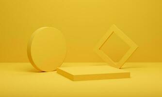 plate-forme géométrique de scène minimale de fond abstrait, socle de podium jaune pour l'affichage publicitaire. rendu 3d. photo