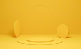 plate-forme géométrique de scène minimale de fond de cylindre, socle de podium jaune pour l'affichage publicitaire. rendu 3d. photo