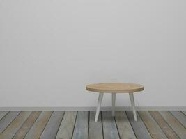 salle vide minimaliste abstraite avec table en bois. conception abstraite de salle à manger de scène minimale. rendu 3d, illustration 3d photo