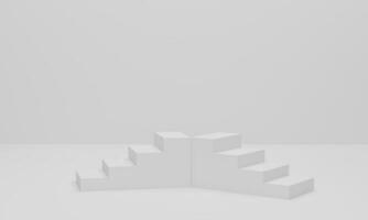 rendu 3d. arrière-plan minimal abstrait, escaliers sur fond blanc photo