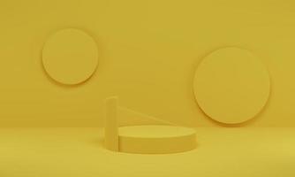 rendu 3d. fond minimal de plate-forme de cylindre jaune. podium de formes géométriques abstraites pour la présentation du produit d'affichage. photo