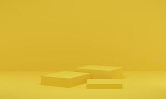 rendu 3d. scène de podium de forme géométrique de scène jaune pour la promotion du produit. design minimaliste abstrait avec espace vide. photo