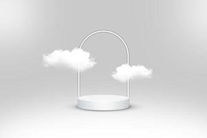 beau podium rond avec nuages et fond abstrait gris photo