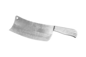 vieux couteau de couperet à viande isolé sur fond blanc avec un tracé de détourage.