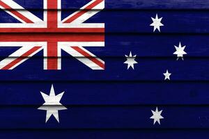 drapeau national australien peint sur fond de bois. photo