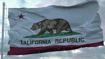 drapeau d'hiver californien avec fond de flocons de neige. les états-unis d'Amérique. rendu 3d photo