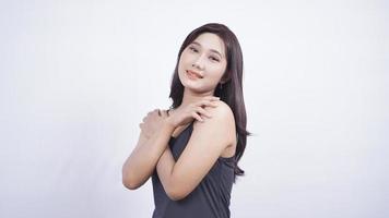 beau maquillage asiatique style coquet isolé sur fond blanc photo