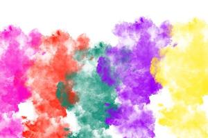 explosion de poudre colorée sur fond blanc. éclaboussures abstraites de particules de poussière de couleur pastel. photo