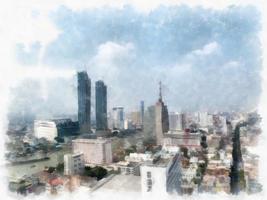 paysage de grands immeubles et de rues à bangkok illustration de style aquarelle peinture impressionniste. photo