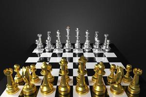 jeu d'échecs les pièces sont colorées d'argent et d'or. rendu 3d photo