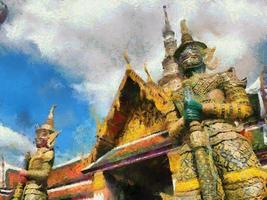 le temple de phra kaew et les illustrations du grand palais de bangkok créent un style de peinture impressionniste. photo