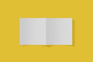 livret carré maquette, brochure, invitation isolée sur fond jaune avec couverture souple et ombre réaliste. rendu 3d.