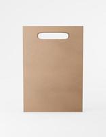 sac de maquette d'emballage écologique en papier kraft avec poignée à l'avant. modèle marron moyen standard sur fond blanc publicité promotionnelle. rendu 3d photo