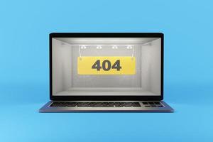 404 - texte sur l'écran de l'ordinateur. rendu 3d.