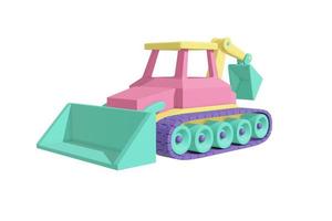 tracteur à chenilles avec style de dessin animé de seau design réaliste vert pastel, corail, jaune, violet. jouet pour enfants fond blanc isolé. concept de transport minimaliste. rendu 3d. photo