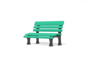 Banc de parc de rendu 3d couleur verte isolée sur fond blanc. style minimaliste de dessin animé. photo