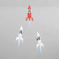 fusée spatiale - un concept de succès, de leadership, de démarrage, de rivalité. rendu 3d.