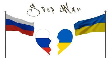 arrêter la guerre entre l'ukraine et la russie, deux drapeaux et un vivaneau de coeurs brisés photo