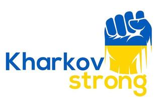 drapeau ukrainien fort de kharkov. russie contre ukraine. guerre entre la russie et l'ukraine photo