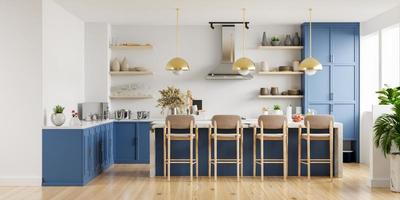 intérieur de cuisine moderne avec mobilier.intérieur de cuisine élégant avec mur blanc. photo