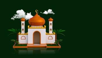 bannière de fond de voeux ramadan de luxe avec coffrets cadeaux podium 3d et objets de décoration islamiques photo